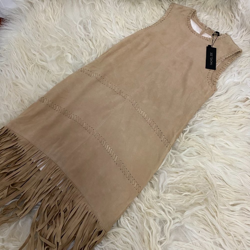 RACHEL ZOE 100% Goat Leather Crew Neck Knee-Length Dress - Picture 3 of 9
